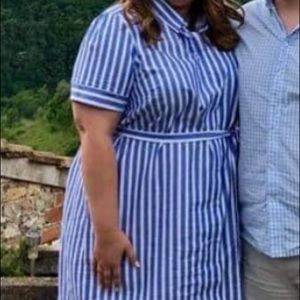 Loft plus blue and white striped shirt dress